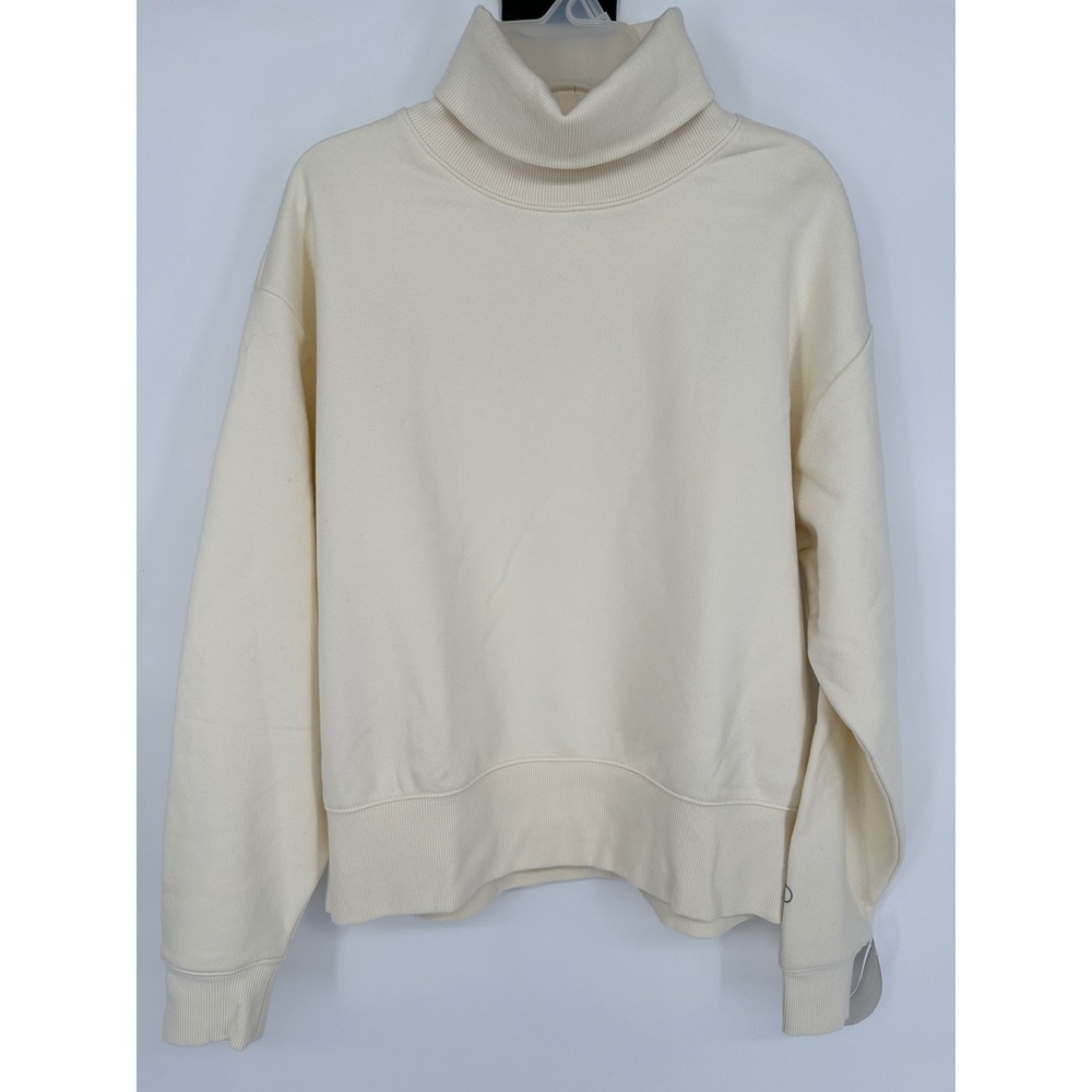Calia Womens Turtleneck Sweatshirt Cream Fleece‎ Pullover Long Sleeve Small